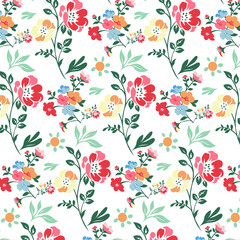 Clean Floral Seamless Pattern on White Background, Modern Botanical Repeat Design for Fabric, Stationery and Wrapping Paper Template