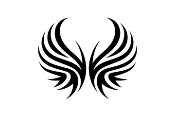 A minimalist black wing design on a white background, symbolizing freedom and strength