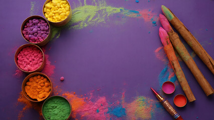Vibrant Holi Festival Background with Colorful Gulal Powders