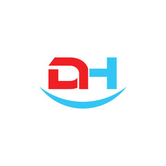 Fototapeta premium Modern DH Letter Logo Design with Red and Blue Color and Swoosh Smile Shape