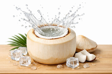 Fresh Young Coconut Supermarket Display with Dramatic Lighting