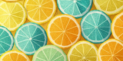 Vibrant Citrus Fruit Slices in Bright Colorful Arrangement