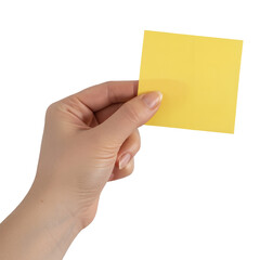 Hand Holding Blank Yellow Sticky Note Isolated on Black Background