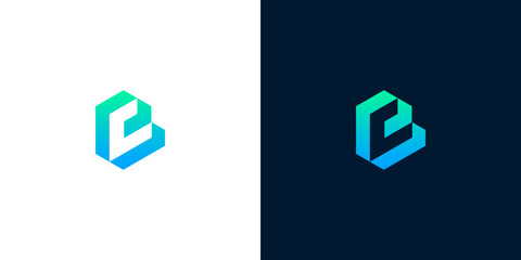 Modern geometric 'b' logo design with vibrant blue and green gradients on white and dark backgrounds © anello