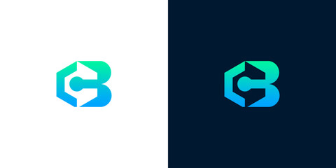 Modern abstract geometric letter B logo design with blue and green gradient, clean and professional branding identity © anello