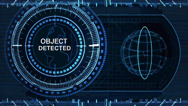 Futuristic interface displaying object detected with a globe and abstract digital circle design