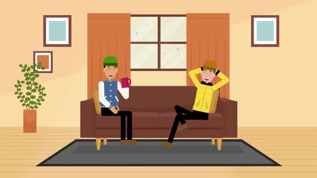Family relaxing on sofa at home animation, comfortable living 