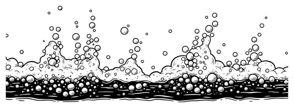 Abstract illustration of bubbles and foam rising from a liquid surface in hand drawn ink style