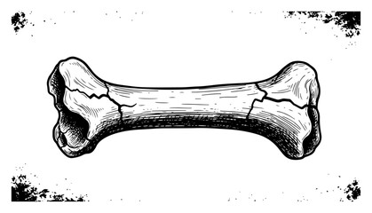 Single cracked animal bone or human femur in vintage hand drawn ink style © Tomas