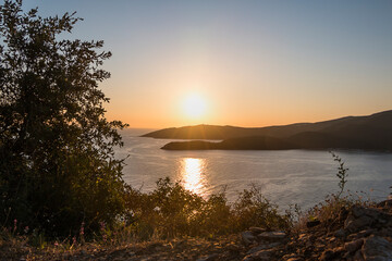 Sun setting over the sea. Sunset on the Adriatic Sea