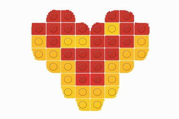 Fototapeta premium Red and yellow lego heart vector illustration on white background, cute playful flat design