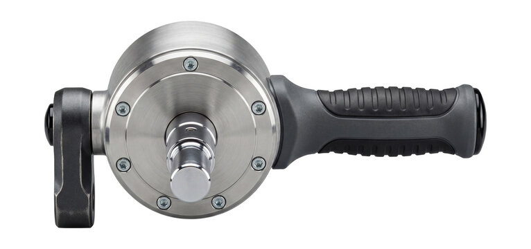 Handheld torque multiplier with a gear-based mechanism and a reinforced handle.
