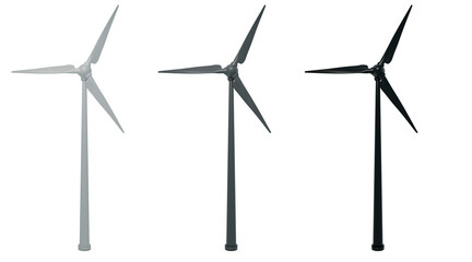 Set of three wind turbines in different shades of white, grey and black. © Aruvia