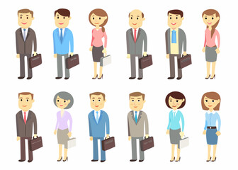 Diverse group of cartoon business people standing in two rows