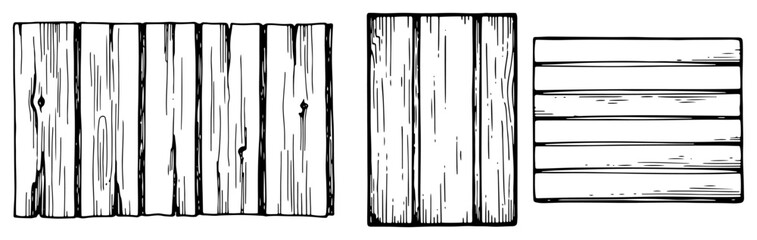 Collection of wooden planks and timber boards in hand drawn ink sketch style © Tomas