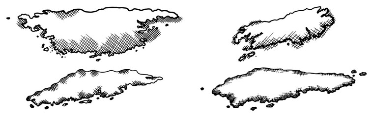 Naklejka premium Hand drawn woodcut style clouds or floating island elements on white background