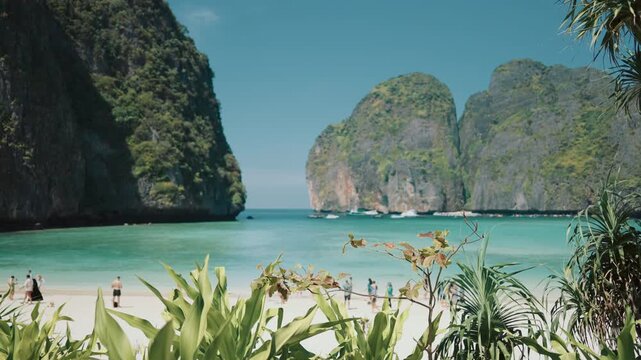Landscape of famous Maya bay and Ko Phi Phi Le in Thailand, visit Asia in summer . Exploring and discovering amazing tourist location in Phuket, must see natural landmarks, tour guide in Thailand