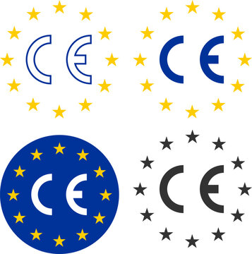 CE mark icons featuring EU stars in blue and black badge styles shown together