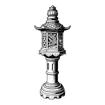 Traditional Japanese stone lantern or Asian pagoda lantern vector illustration