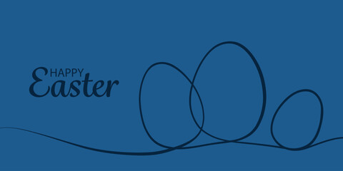 Blue minimalist happy Easter greeting banner background with linear egg illustration © Kati Moth