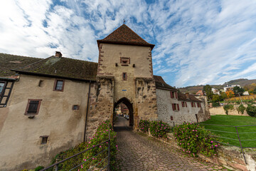Fototapeta premium Medieval Stone Gate and Cobblestone Path in Historic Village