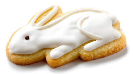 Pastel Easter bunny cookie with cream filling, isolated on white