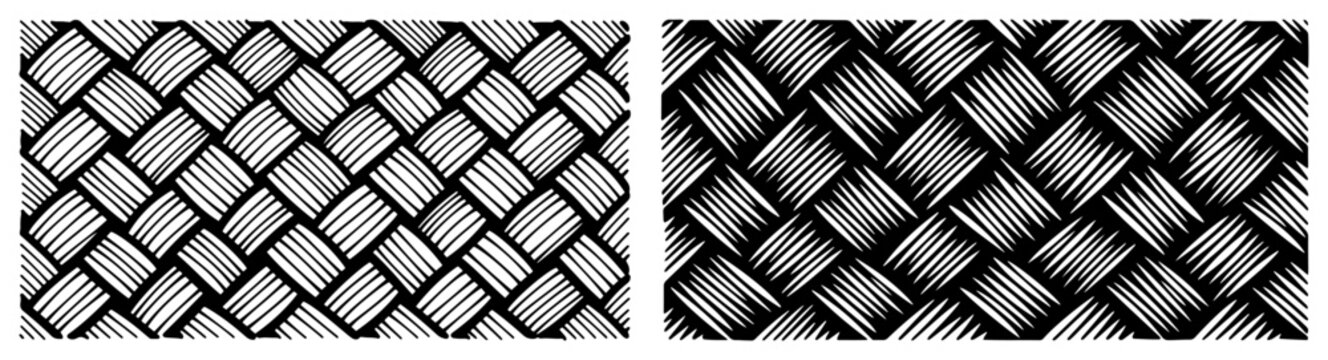 Set of traditional hand woven bamboo or rattan material textures in black and white linework