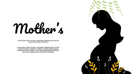 silhouette of pregnant woman looking down with hanging leaves and yellow flowers