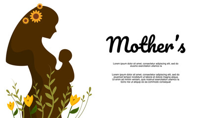 Obraz premium mother holding infant baby in her arms with leaves and yellow flowers