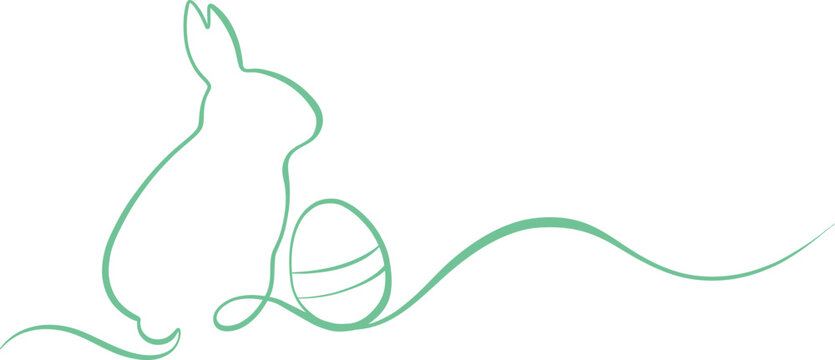 Minimalist green easter bunny line art vector banner or divider festive linear swirl wave divider