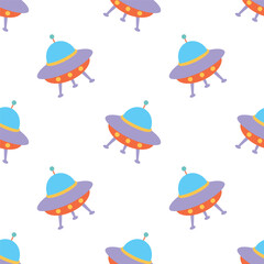 cartoon space ufo seamless pattern