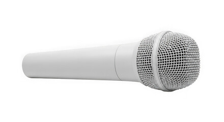 Close up of a single white dynamic microphone on white background  sound equipment transparent background