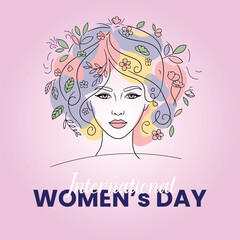 Elegant Woman with Flowers in Hair: International Women's Day Art