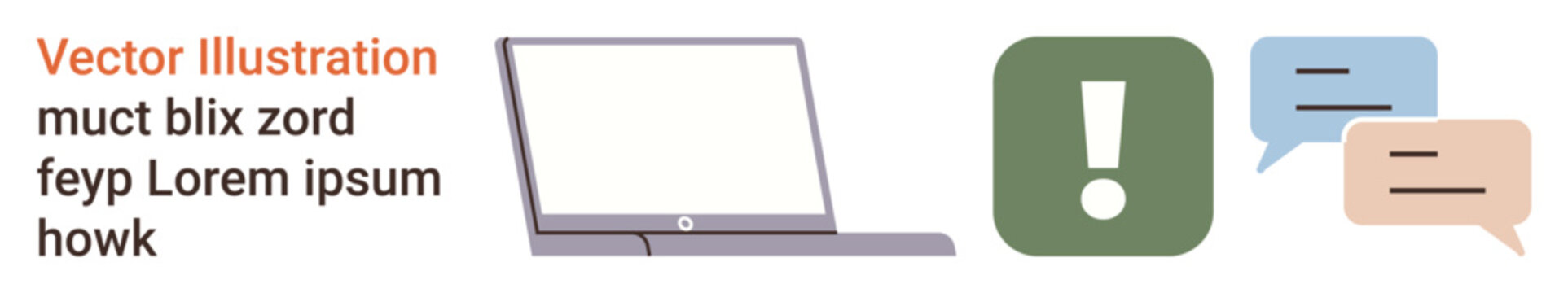 Communication, online alerts, collaboration, digital notifications, workplace tools, online messaging. Laptop with exclamation sign and speech bubbles. Communication and online alerts concept