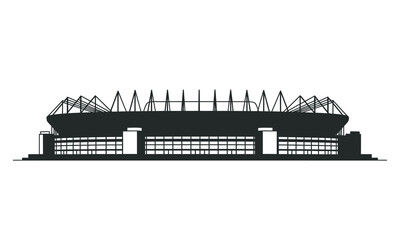 Obraz premium Architectural rendering of a large stadium with a roof and entrance gates