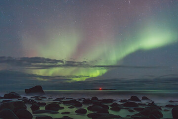 Northern lights - Norway - February arctic night sky with colorful aurora borealis © Cristian Bortes