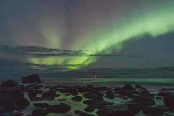 Northern lights - Norway - February arctic night sky with colorful aurora borealis © Cristian Bortes