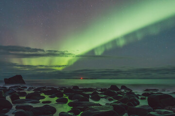 Northern lights - Norway - February arctic night sky with colorful aurora borealis © Cristian Bortes