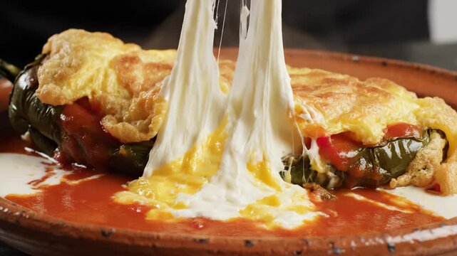 Chiles Rellenos Stuffed Pepper with Melted Cheese 4K Video