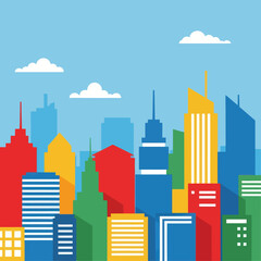 Obraz premium Vibrant Cityscape with Colorful Skyscrapers and Modern Architecture.