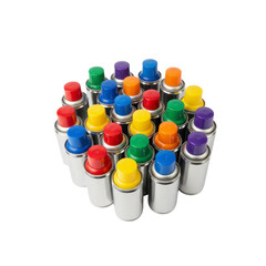 Colorful spray paint cans arranged in a circle