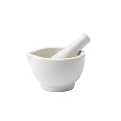 White ceramic mortar and pestle On Transparent Background