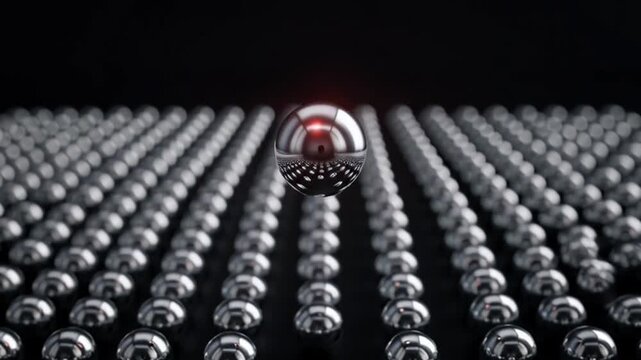 Shiny black metal spheres arranged in grid pattern