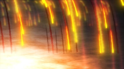 Abstract bright meteors burning falling from the sky, meteorites falling with fire and smoke abstract background © Bolbik