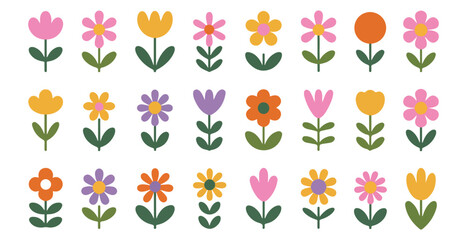 Set of spring flowers vector illustration, charming colorful floral garden decorative elements