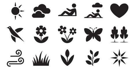 Set of nature icons vector illustration, natural elements and seasonal weather conditions