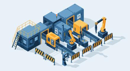 Obraz premium Automated Industrial Manufacturing Production Line With Robotic Arms.