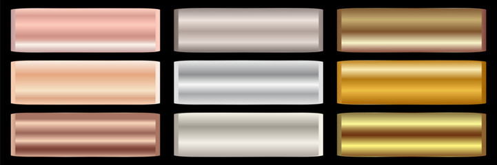Collection of gold silver bronze and rose gold gradient texture background vector