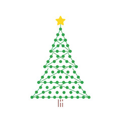 Fototapeta premium Simple green Christmas tree illustration with ornaments and star.