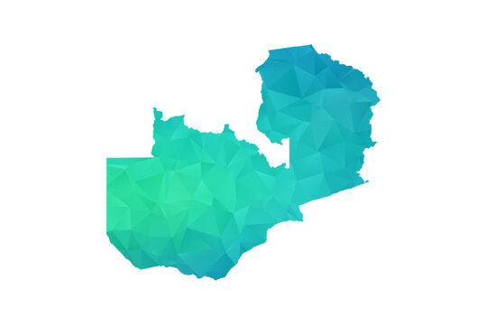 Zambia Map - Polygon Style Vector Illustration in Green and Blue Gradient, Low Poly Geometric Design, Isolated on White Background, Perfect for Infographics and Learning Use.
